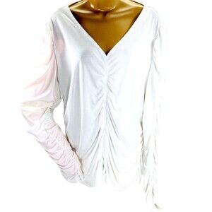 Nine West Top Ruched Gathered Sleeve White XXL Womens Sexy Fairy Romantic Y2K